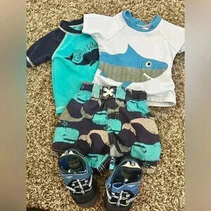 Boys 9 month swim bundle - rash guard, swim trunks, water shoes